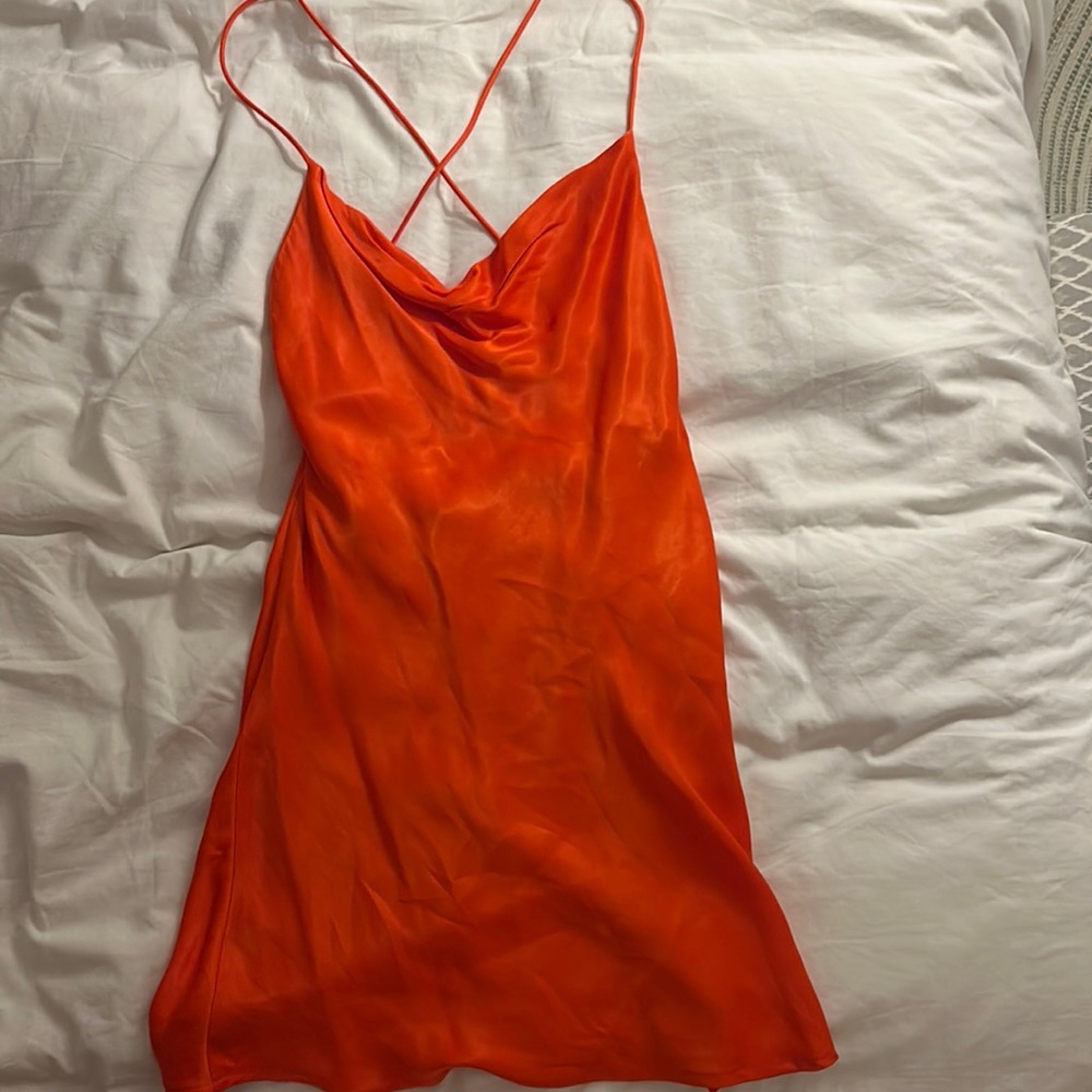 Zara bright orange/red silky low-back dress